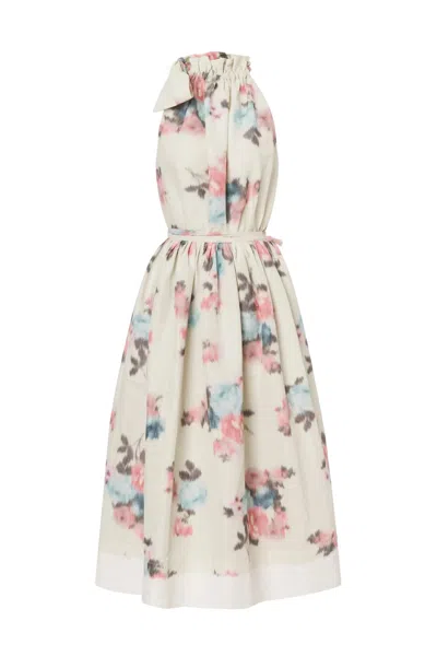 Philosophy Di Lorenzo Serafini Linen Dress With Floral Print In Fantasia Beige