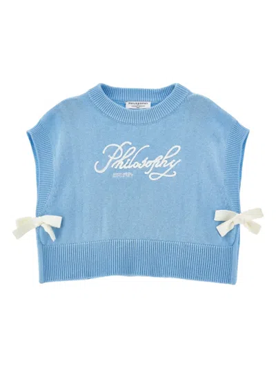 Philosophy Di Lorenzo Serafini Kids' Logo-embroidered Cotton Top In Blue