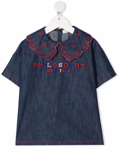 Philosophy Di Lorenzo Serafini Kids' Logo-embroidered Denim Blouse In 蓝色