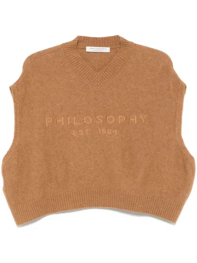 Philosophy Di Lorenzo Serafini Logo-embroidered Knitted Top In 0012 Beige