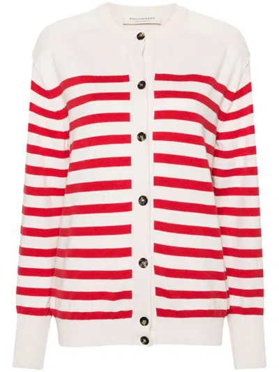 Philosophy Di Lorenzo Serafini Logo-embroidered Striped Cardigan In Neutrals