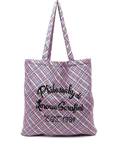 Philosophy Di Lorenzo Serafini Karierte Strandtasche Mit Logo-print In Pink