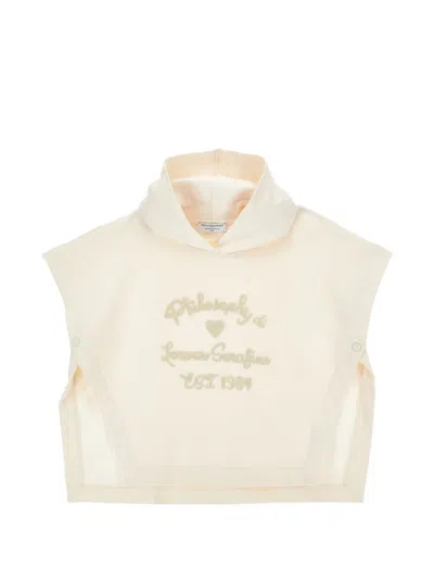 Philosophy Di Lorenzo Serafini Kids' Logo-embroidered Cap-sleeve Hoodie In Neutral