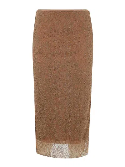 Philosophy Di Lorenzo Serafini Corded-lace Pencil Skirt In Brown