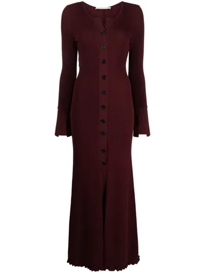 Philosophy Di Lorenzo Serafini Long-sleeve Ribbed-knit Long Dress In Red