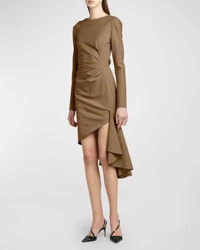 Philosophy Di Lorenzo Serafini Long-sleeve Ruffle High-low Dress In Beige