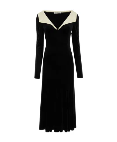Philosophy Di Lorenzo Serafini Long-sleeve Velvet Midi Dress In Black