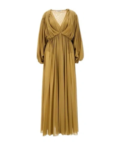 Philosophy Di Lorenzo Serafini Long-sleeved Pleated Dress In Gold