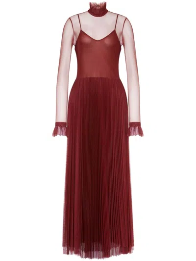 Philosophy Di Lorenzo Serafini Long-sleeved Pleated Dress In Red