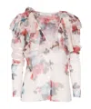 Philosophy Di Lorenzo Serafini White Blouse With Abstract Pattern And Ruffle Design