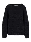 PHILOSOPHY DI LORENZO SERAFINI BLACK CREWNECK SWEATER WITH RIBBED TRIMS IN TECH FABRIC WOMAN