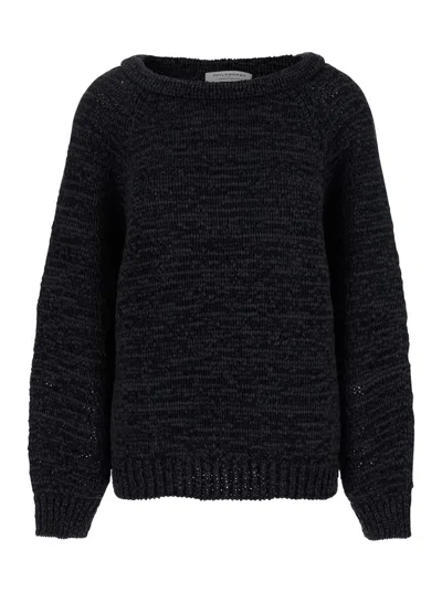 PHILOSOPHY DI LORENZO SERAFINI BLACK CREWNECK SWEATER WITH RIBBED TRIMS IN TECH FABRIC WOMAN