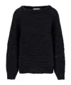 Philosophy Di Lorenzo Serafini Black Crewneck Sweater With Ribbed Trims In Tech Fabric Woman In Black