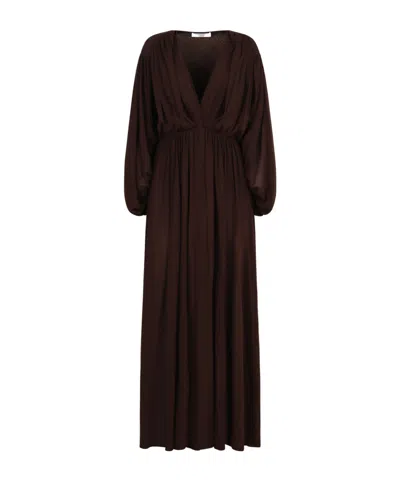 Philosophy Di Lorenzo Serafini Long V-neck Dress In Brown