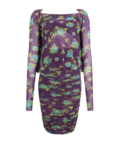Philosophy Di Lorenzo Serafini Floral-print Ruched Mini Dress In Yellow