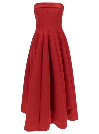 Philosophy Di Lorenzo Serafini Longuette Red Dress With Flared Skirt In Duchesse Woman In Fuchsia