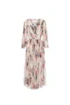Philosophy Di Lorenzo Serafini Floral Pattern Midi Dress With Elegant Drape In Beige
