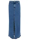 PHILOSOPHY DI LORENZO SERAFINI MAXI LIGHT BLUE SKIRT WITH SPLIT AND LOGO EMBROIDERY IN COTTON BLEND DENIM WOMAN