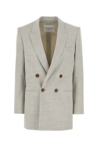 Philosophy Di Lorenzo Serafini Melange Beige Stretch Wool Blend Blazer In Fantasiabianco