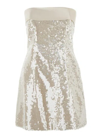 Philosophy Di Lorenzo Serafini Metallic Dress With All-over Sequins In Tech Fabric Woman In Neutral