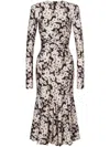 Philosophy Di Lorenzo Serafini Multicolor Crewneck Long Dress With All-over Floral Print In Lycra Woman In Multicolor
