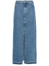 Philosophy Di Lorenzo Serafini Denim Maxi Skirt With Belt Loops And Front Slit In Blue