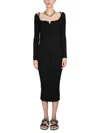 Philosophy Di Lorenzo Serafini Square Neckline Ribbed Texture Midi Dress In Black