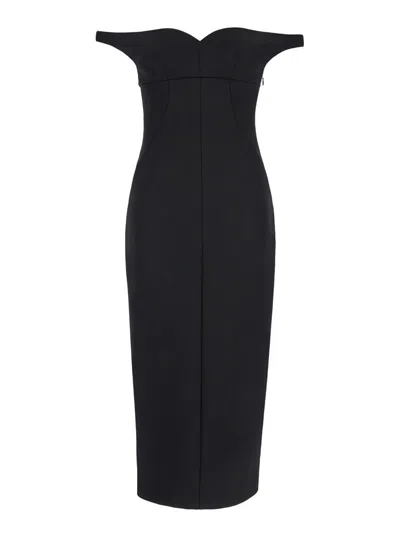 Philosophy Di Lorenzo Serafini Midi Black Off Shoulder Dress In Stretch Fabric Woman