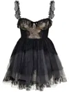 PHILOSOPHY DI LORENZO SERAFINI MINI BLACK FLOUNCED DRESS WITH BOW DETAIL IN LACE AND TULLE WOMAN