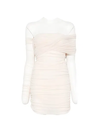 Philosophy Di Lorenzo Serafini Mini Off-shoulder Ruched Dress In Neutral
