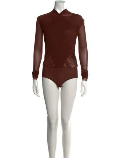 Pre-owned Philosophy Di Lorenzo Serafini Mock Neck Long Sleeve Bodysuit In Brown