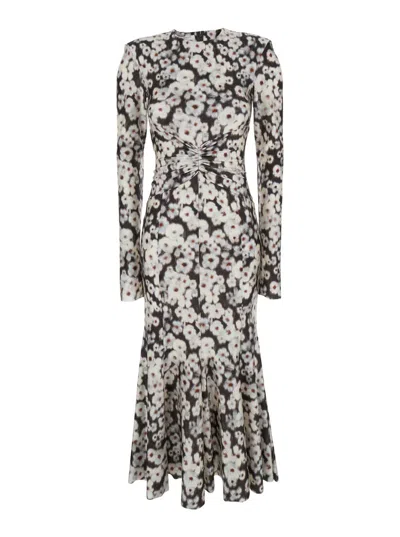 Philosophy Di Lorenzo Serafini Multicolor Crewneck Long Dress With All-over Floral Print In Lycra Woman