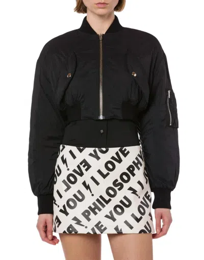 Philosophy Di Lorenzo Serafini Nylon Cropped Bomber Jacket In Black