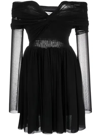 PHILOSOPHY DI LORENZO SERAFINI PHILOSOPHY DI LORENZO SERAFINI OFF-SHOULDER VISCOSE DRESS WITH TWISTED BODICE AND PLEATED SKIRT