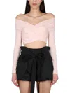 Philosophy Di Lorenzo Serafini Off-the-shoulder Crop Shirt In Pink