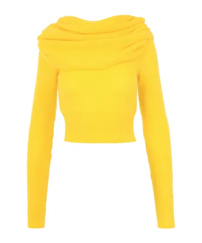 Philosophy Di Lorenzo Serafini Off-the-shoulder Knitted Jumper In Yellow