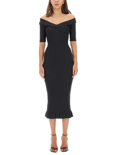 Philosophy Di Lorenzo Serafini Off-shoulder Knitted Midi Dress In Black