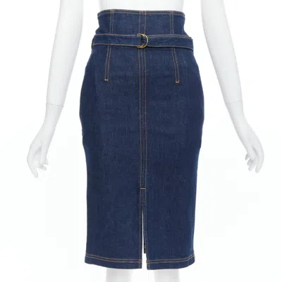 Pre-owned Philosophy Di Lorenzo Serafini Olivia Denim Belted Pencil Skirt It36 Xs In Purple
