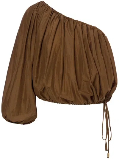 Philosophy Di Lorenzo Serafini One-shoulder Brown Top With Voluminous Silhouette