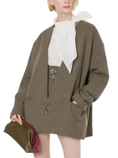 Philosophy Di Lorenzo Serafini Oversized Houndstooth Jacket In Pine In Silver