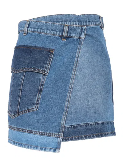 Philosophy Di Lorenzo Serafini Patchwork Denim Skirt With High Waist In Blue