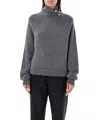 Philosophy Di Lorenzo Serafini Grey High Neck Sweater With Buttons Detail On The Neck In Wool Blend Woman