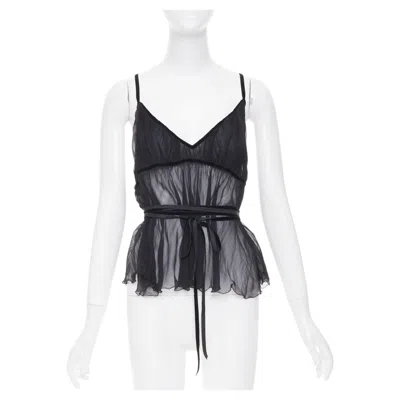 Pre-owned Philosophy Di Lorenzo Serafini Philosophy 2014 Sheer Silk Georgette Wrap Waist Ruffle Peplum Camisole It46 Xl In Gray