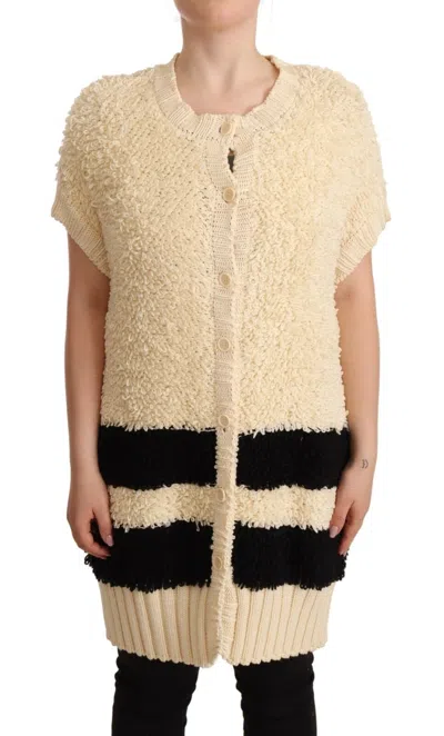 Pre-owned Philosophy Di Lorenzo Serafini Philosophy Beige Black Short Sleeve Button Cardigan Women's Sweater () In Sand