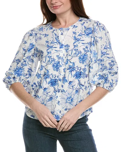 Philosophy Di Lorenzo Serafini Philosophy Floral Printed Linen-blend Top In Blue