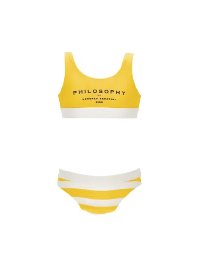 Philosophy Di Lorenzo Serafini Kids' Philosophy – Gestreifter Bikini Mit Logo In Yellow