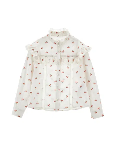 Philosophy Di Lorenzo Serafini Philosophy Kids  Cherry Print Ruffled Shirt In White
