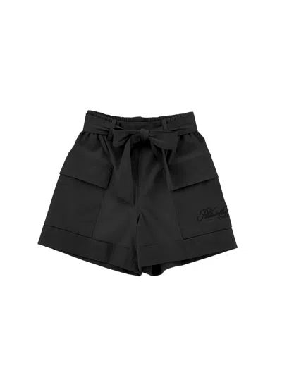 Philosophy Di Lorenzo Serafini Philosophy Kids  Cotton Shorts With Bow Belt In Black