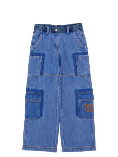 Philosophy Di Lorenzo Serafini Philosophy Kids  Denim Cargo Pants With Embroidered Logo In Blue