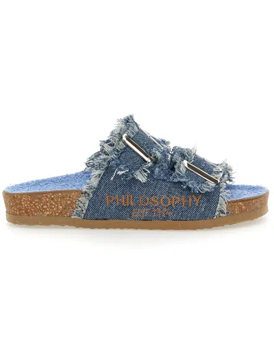 Philosophy Di Lorenzo Serafini Philosophy Kids  Denim Sandals With Adjustable Buckles In Blue
